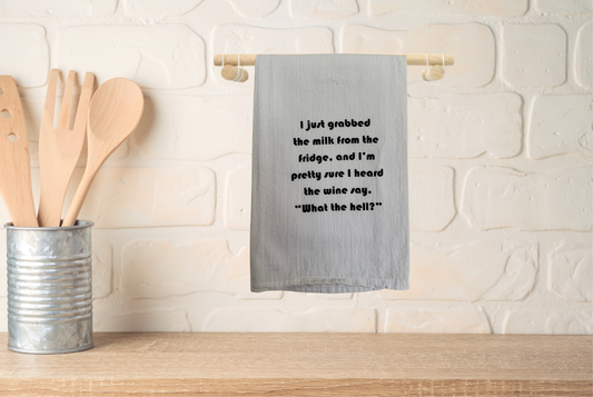 Kitchen towel with humorous text 