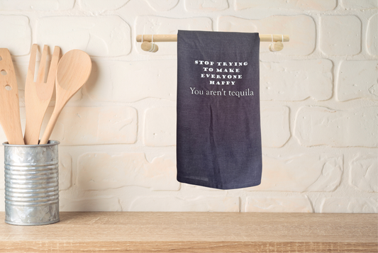 Kitchen towel with humorous text