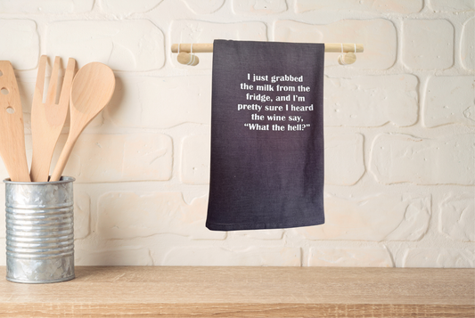Kitchen towel with humorous text 