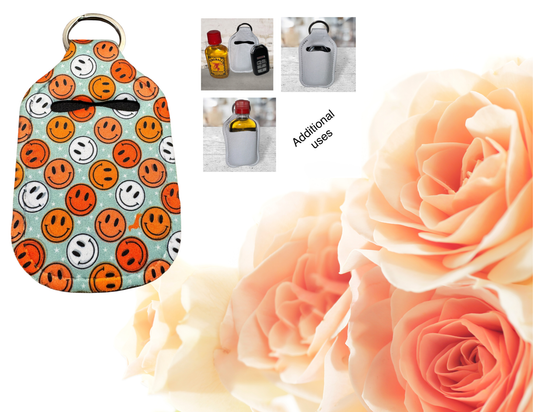 Hand sanitizer holder & photo of additional uses.