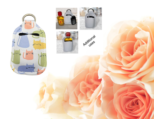 Hand sanitizer holder & photo of additional uses.
