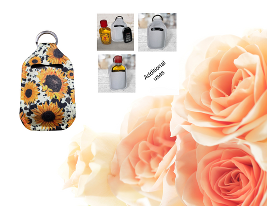 Hand sanitizer holder & photo of additional uses.