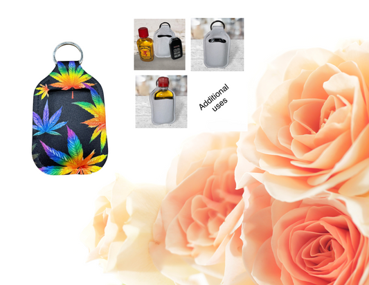 Hand sanitizer holder & photo of additional uses.