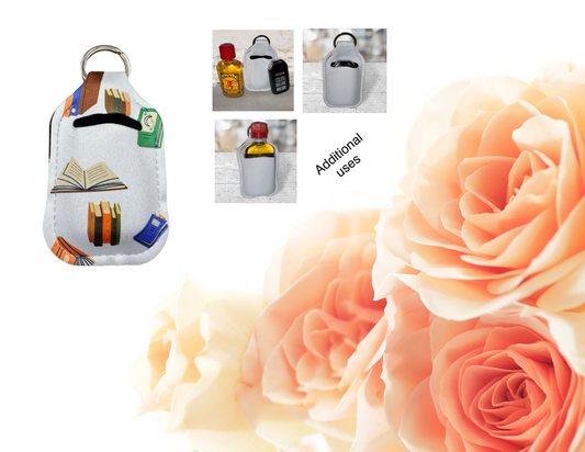 Hand sanitizer holder & photo of additional uses.