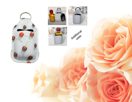 Hand sanitizer holder & photo of additional uses.