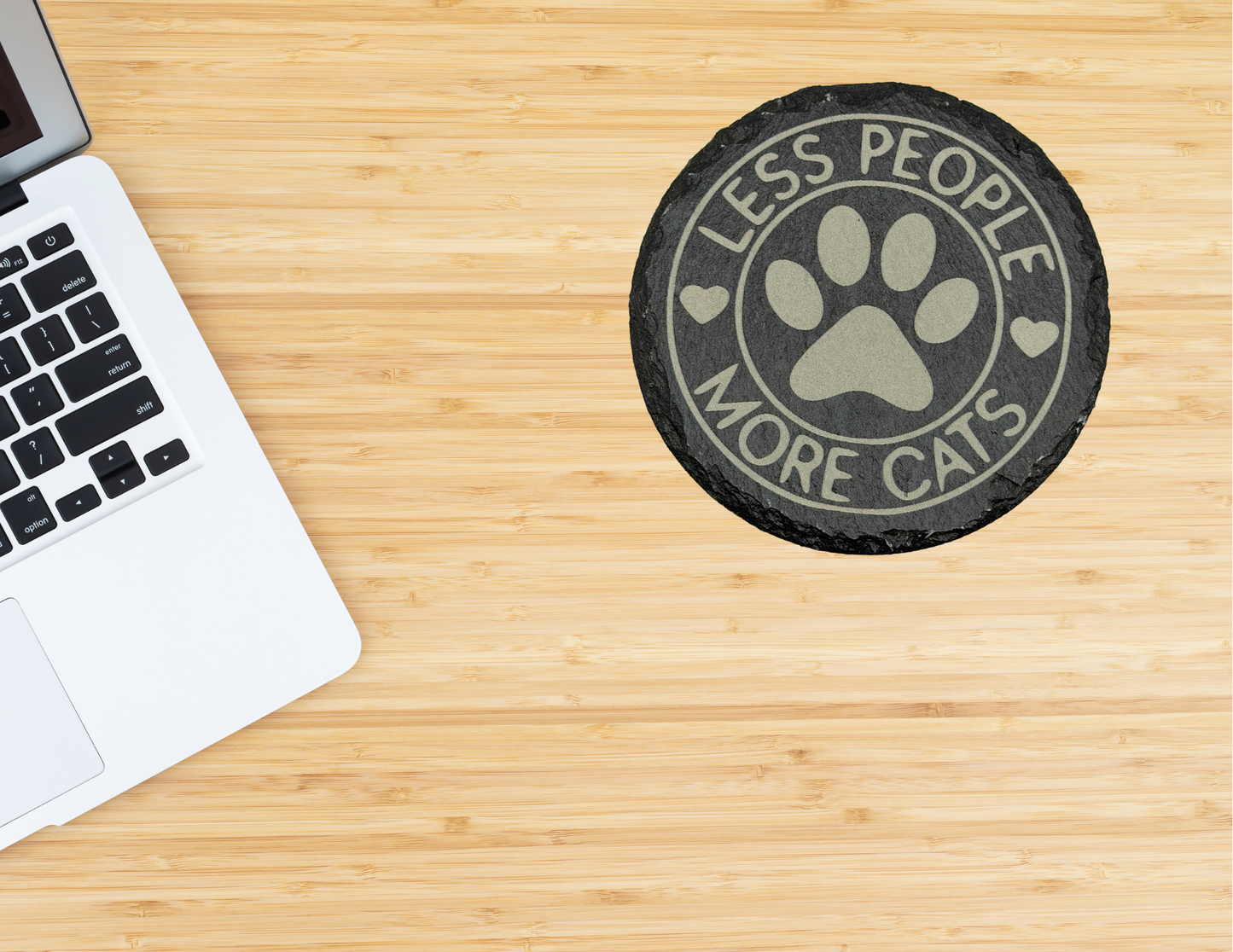 Less people more cats slate coaster