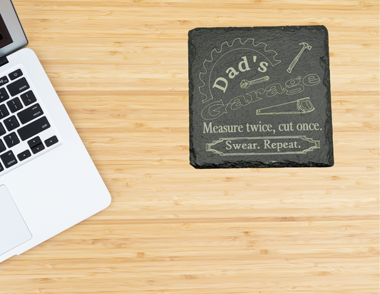 Dad's Garage slate coaster