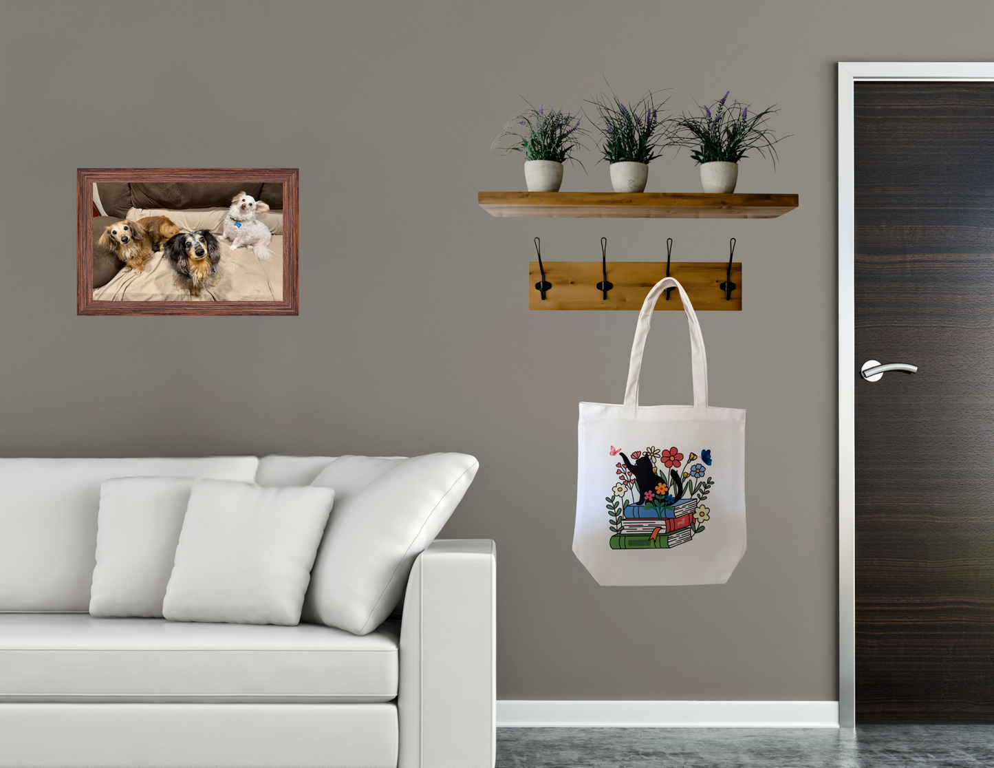 Black cat and books tote bag