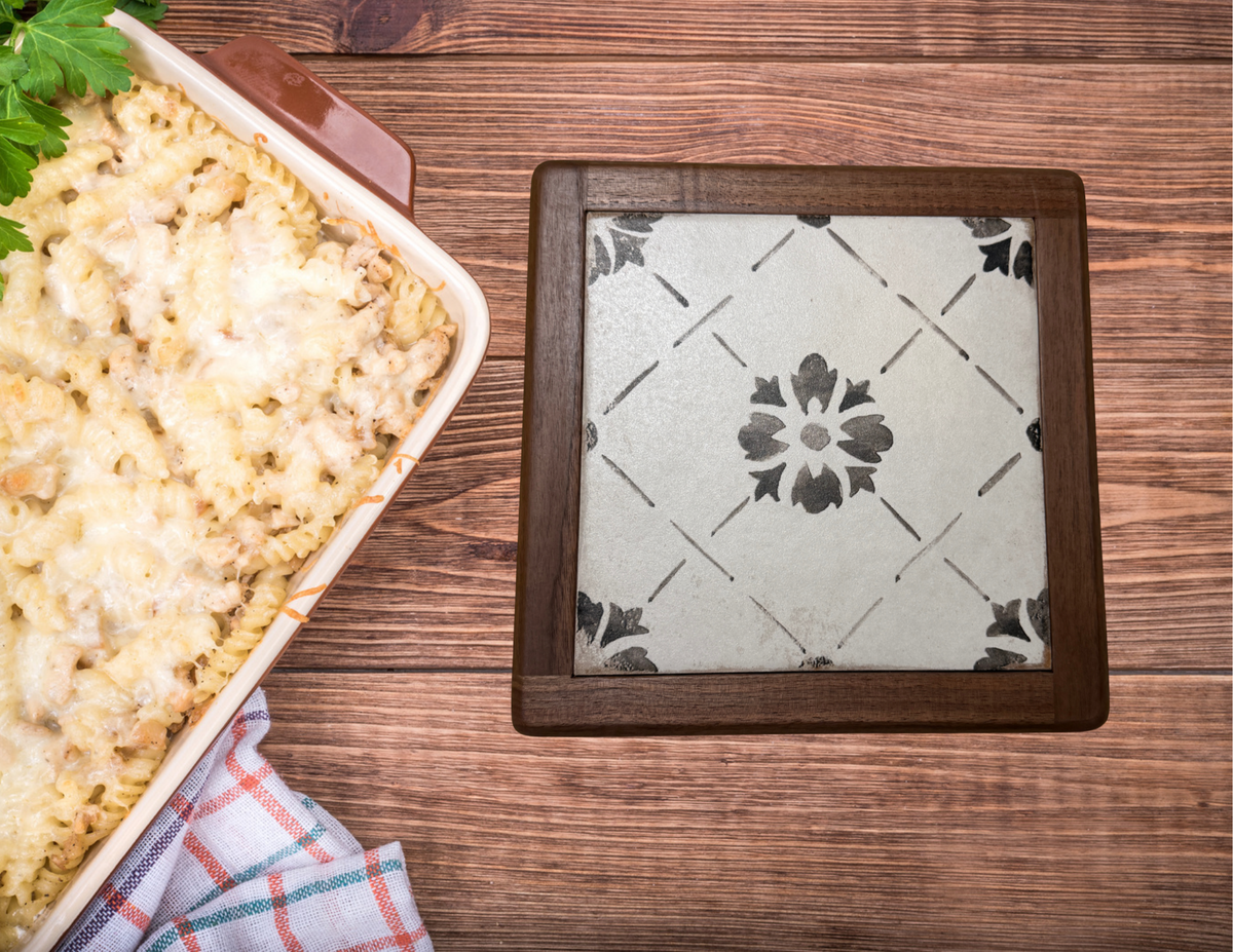 Charcoal Gray Flower Trivet