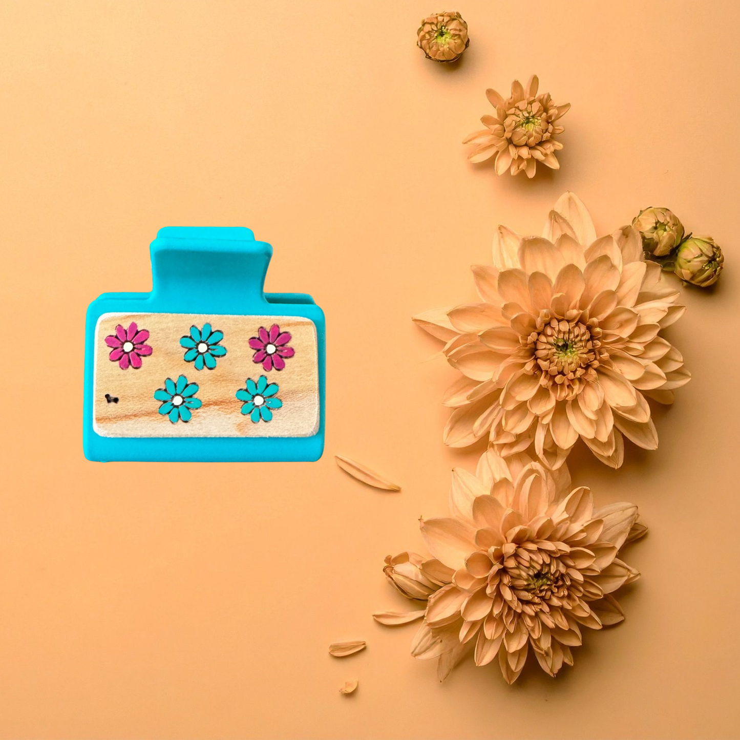 Small Hand Painted Laser Engraved Wood Claw Hair Clips