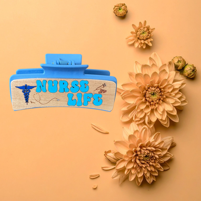 Hand Painted Laser Engraved Wood Claw Hair Clips