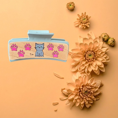 Hand Painted Laser Engraved Wood Claw Hair Clips