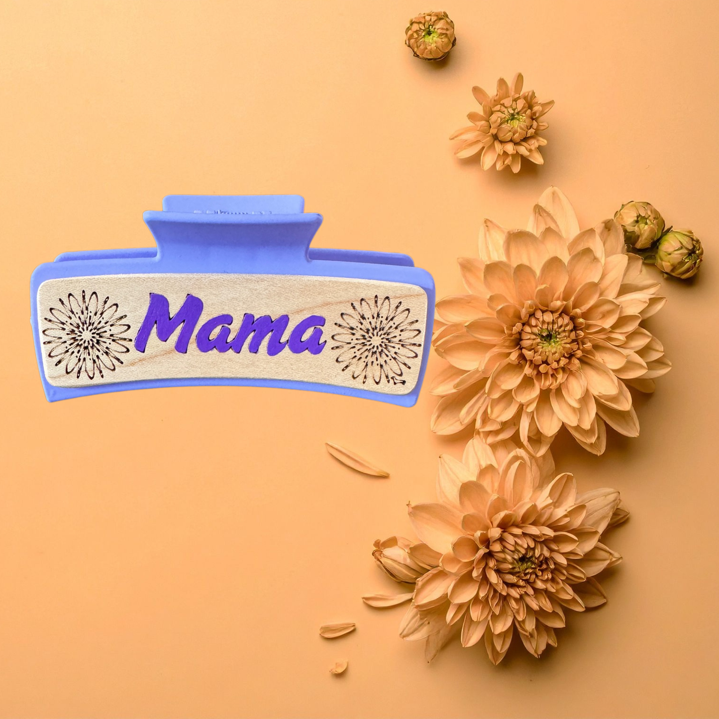 Hand Painted Laser Engraved Wood Claw Hair Clips