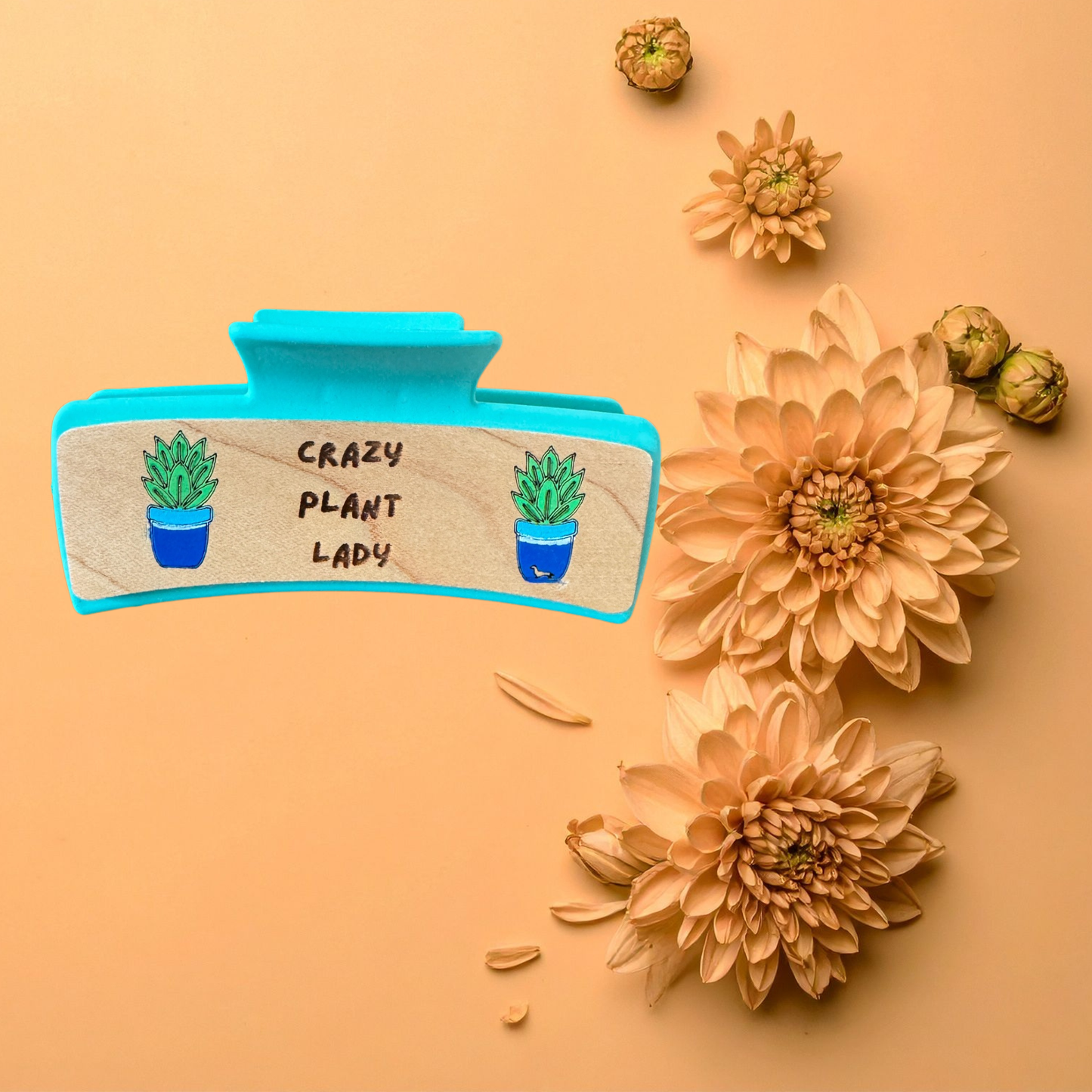 Hand Painted Laser Engraved Wood Claw Hair Clips