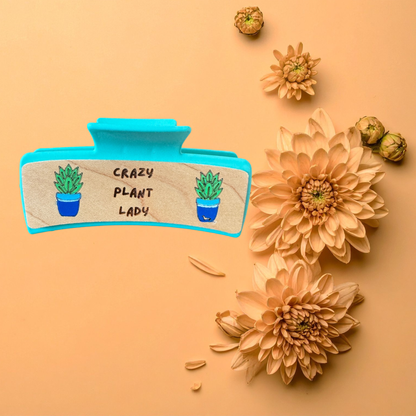 Hand Painted Laser Engraved Wood Claw Hair Clips