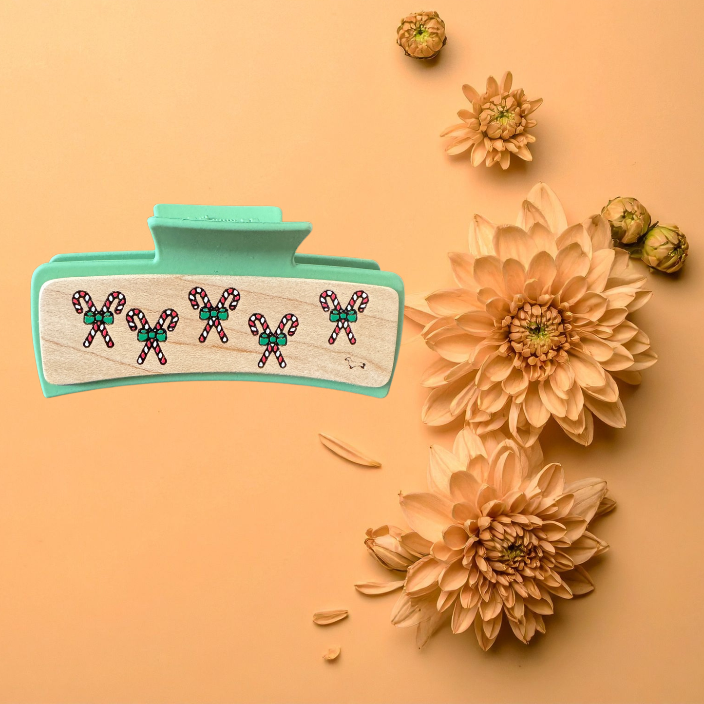 Hand Painted Laser Engraved Wood Claw Hair Clips