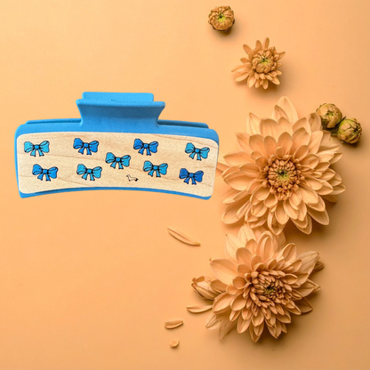Hand Painted Laser Engraved Wood Claw Hair Clips