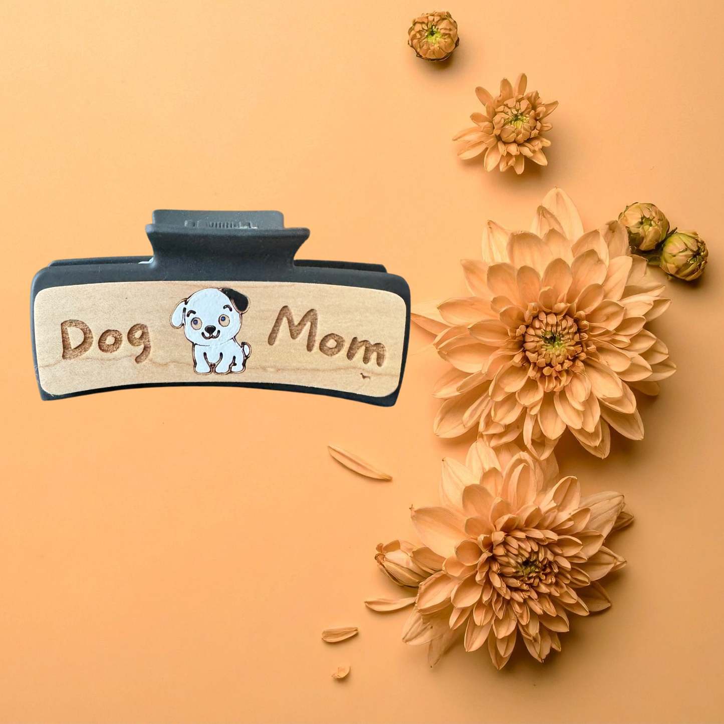 Hand Painted Laser Engraved Wood Claw Hair Clips