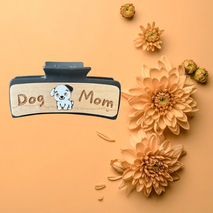 Hand Painted Laser Engraved Wood Claw Hair Clips