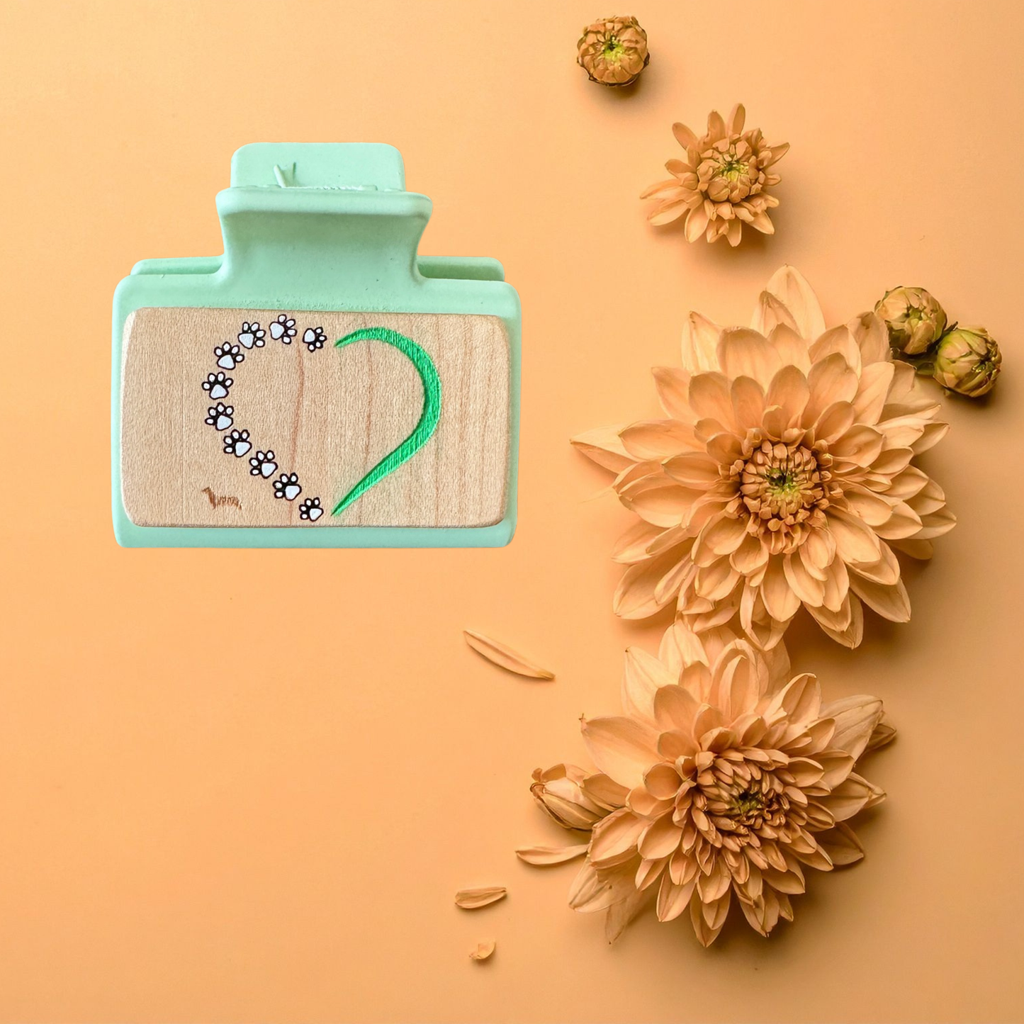 Small Hand Painted Laser Engraved Wood Claw Hair Clips