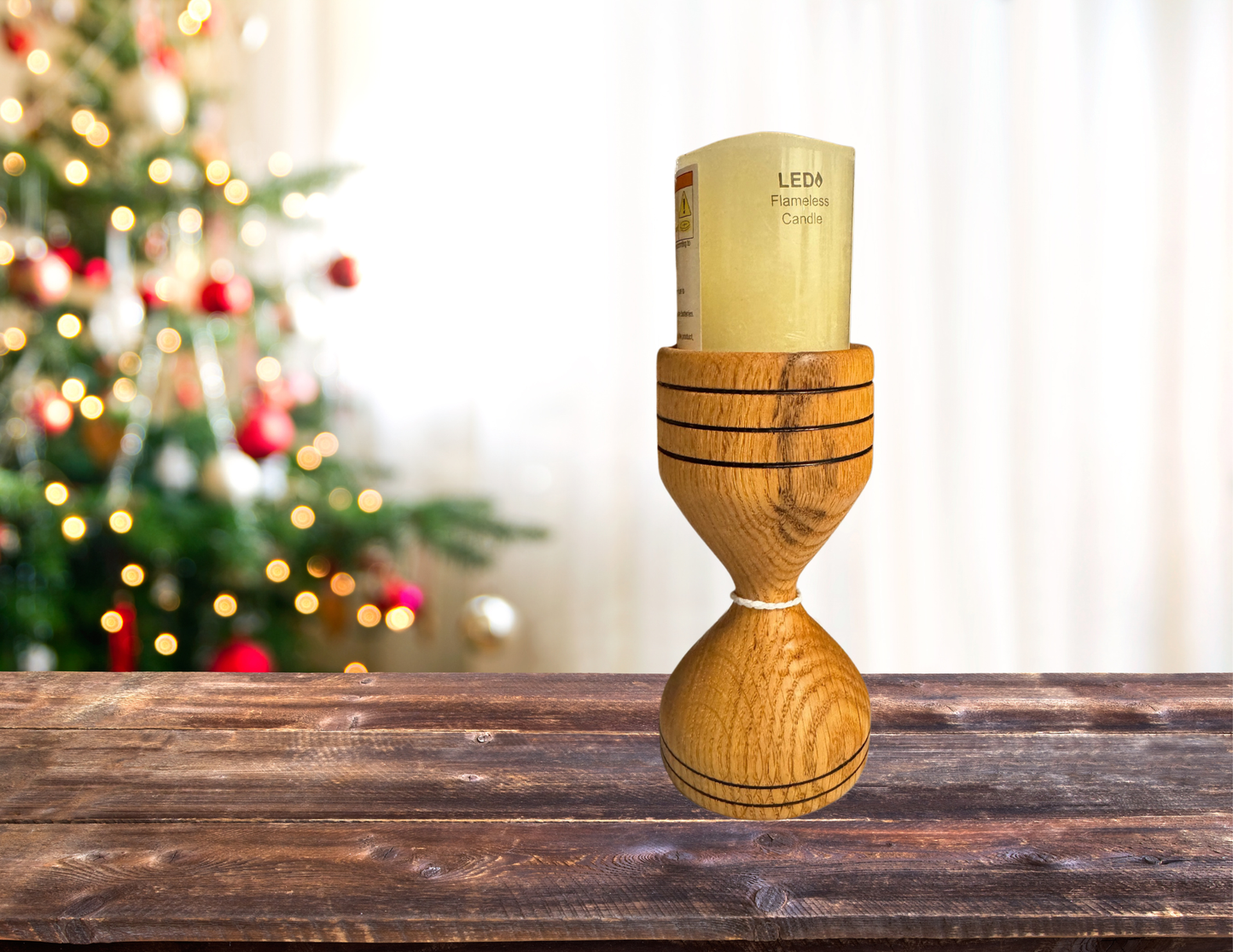 Oak Lathe Turned candle holder ³