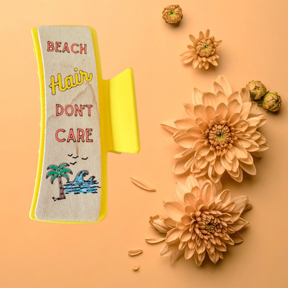 Hand Painted Laser Engraved Wood Claw Hair Clips