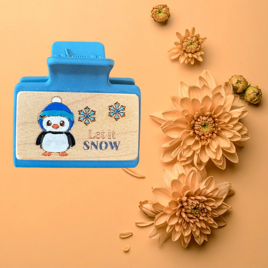 Small Hand Painted Laser Engraved Wood Claw Hair Clips