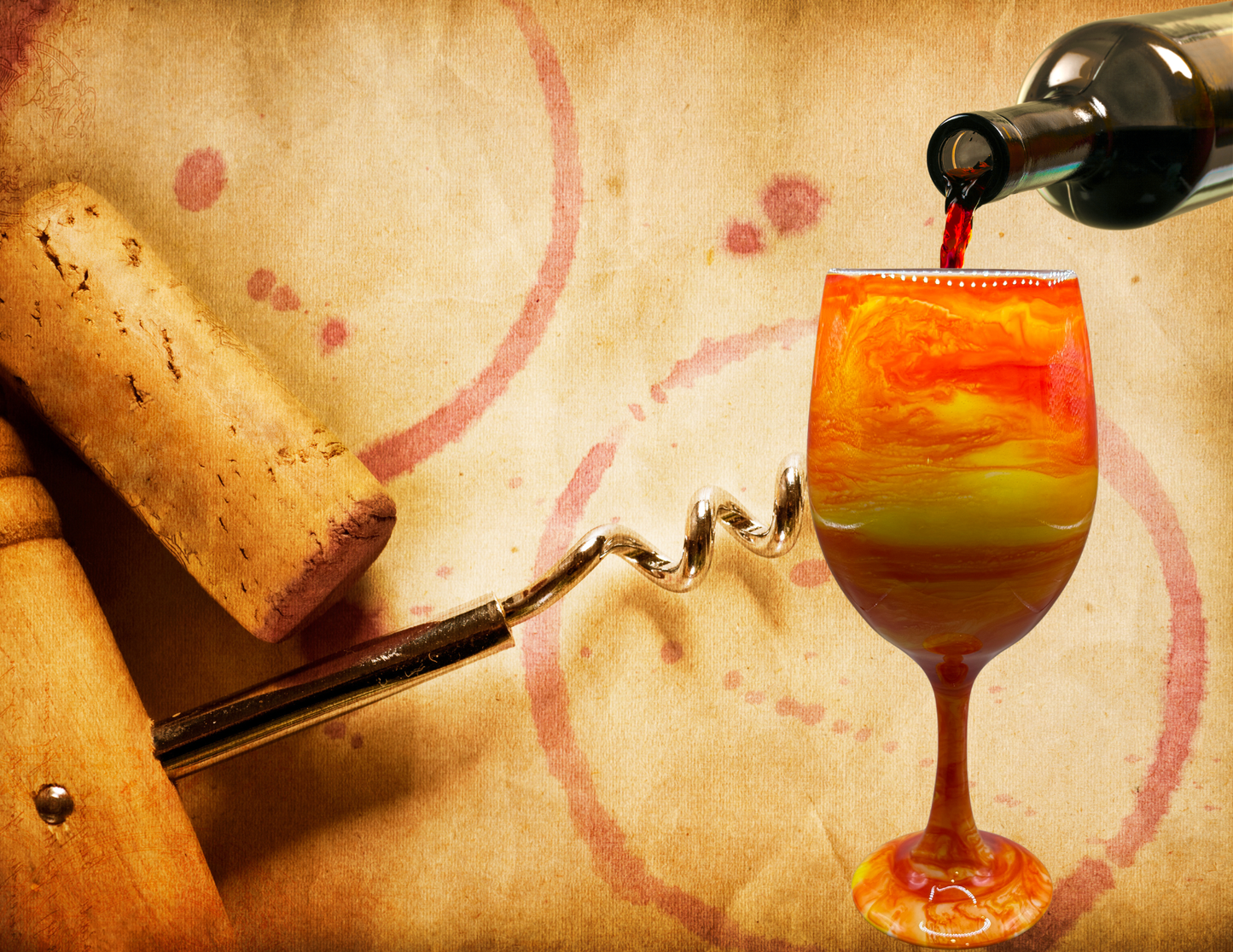 Orange & Yellow Stemmed Alcohol Ink Wine Glasses