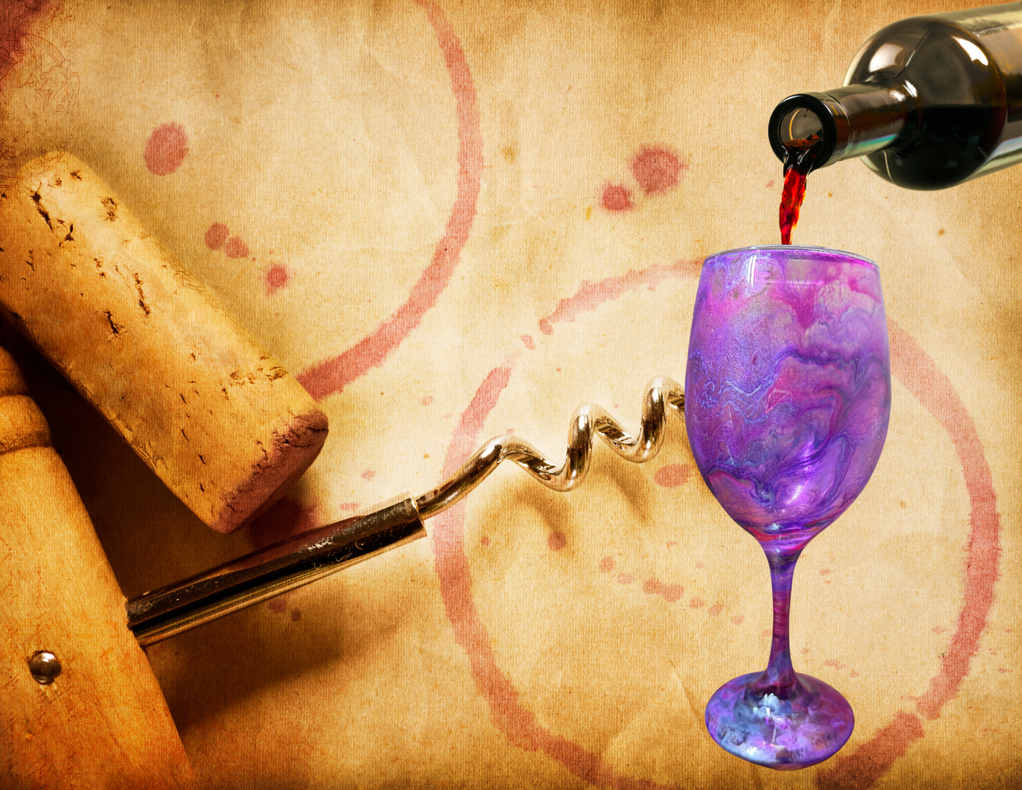 Pink, Purple & Blue Pearl Stemmed Alcohol Ink Wine Glass