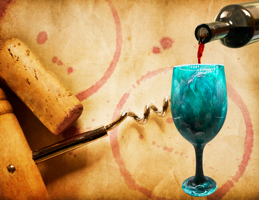 Turquoise Stemmed Alcohol Ink Wine Glasses