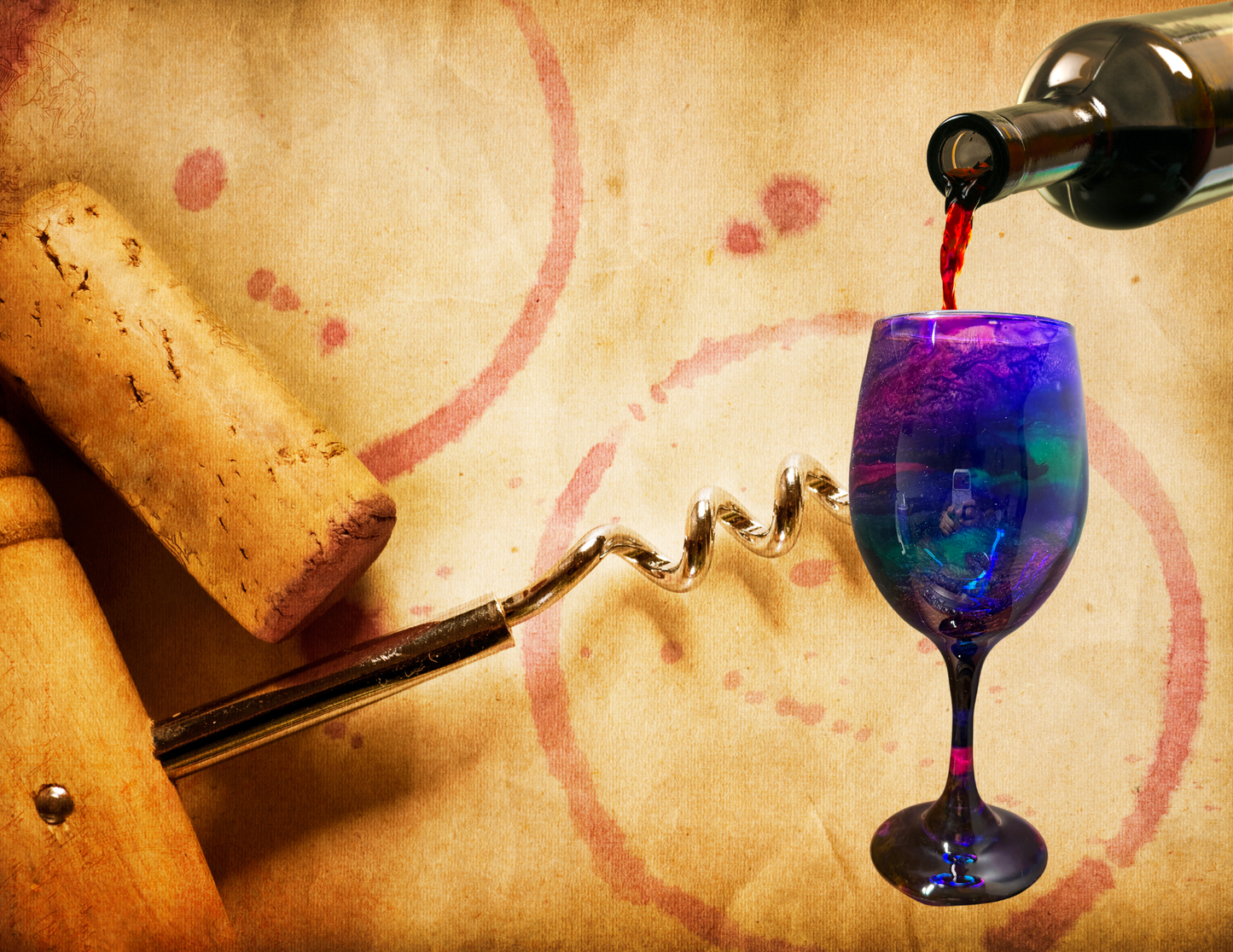 Purple, Turquoise & Pink Stemmed Alcohol Ink Wine Glass