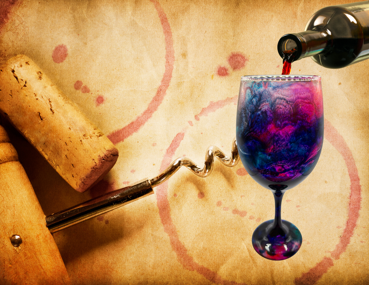 Blue, Pink, Purple and Turquoise Stemmed Alcohol Ink Wine Glass