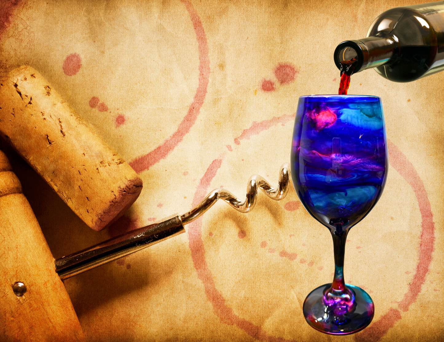 Purple, Turquoise & Pink Stemmed Alcohol Ink Wine Glass