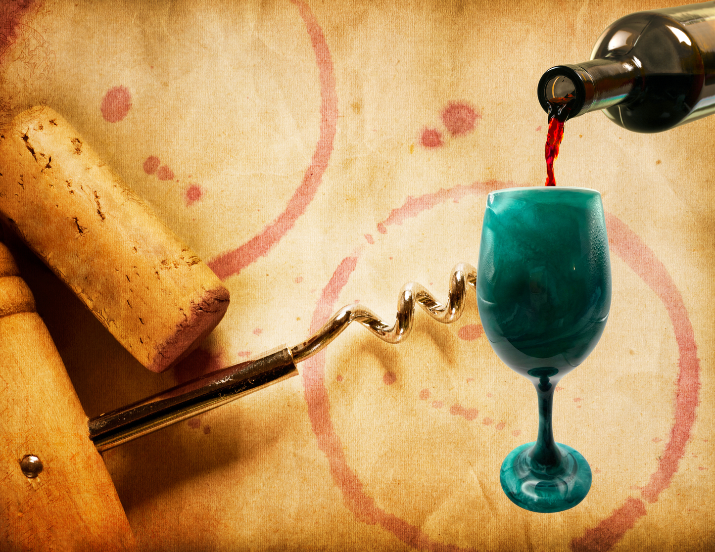 Turquoise Stemmed Alcohol Ink Wine Glasses